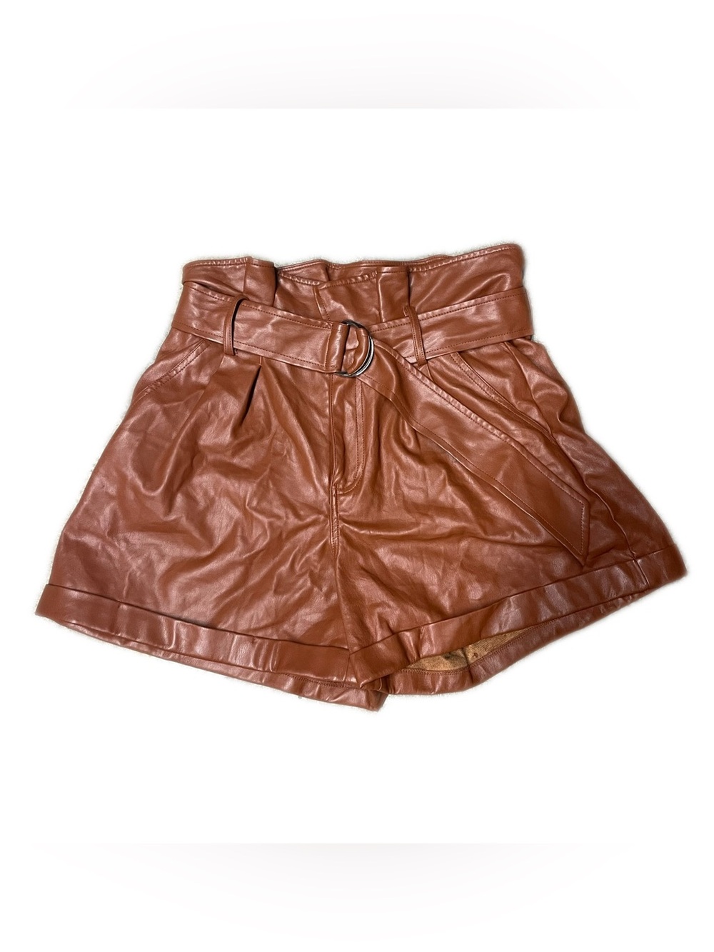 Brown Faux Leather High-Waist Shorts